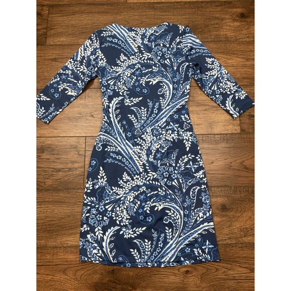 J McLaughlin Women's Size XS Blue Floral Print 3/4 Sleeve Sheath Dress - Picture 8 of 8